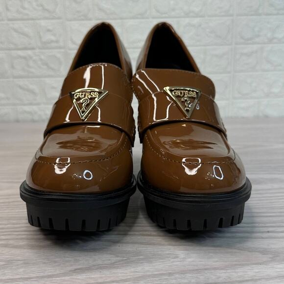 Guess Keaton Embers Loafer Heels WMNS 8.5 Brown Patent Leather Platform Slip On - Picture 4 of 9